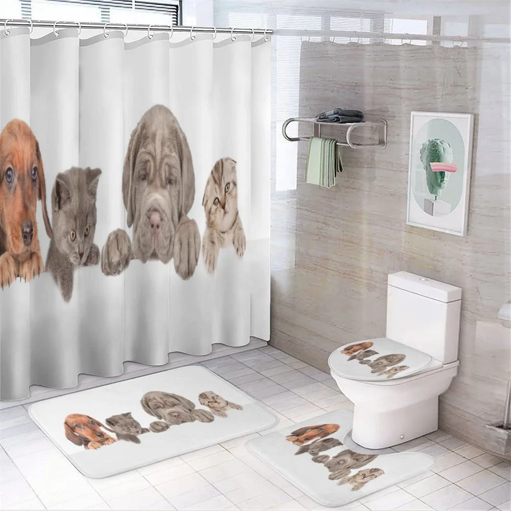 Pets Peeking over Wall — 4-Piece Bathroom Set preview