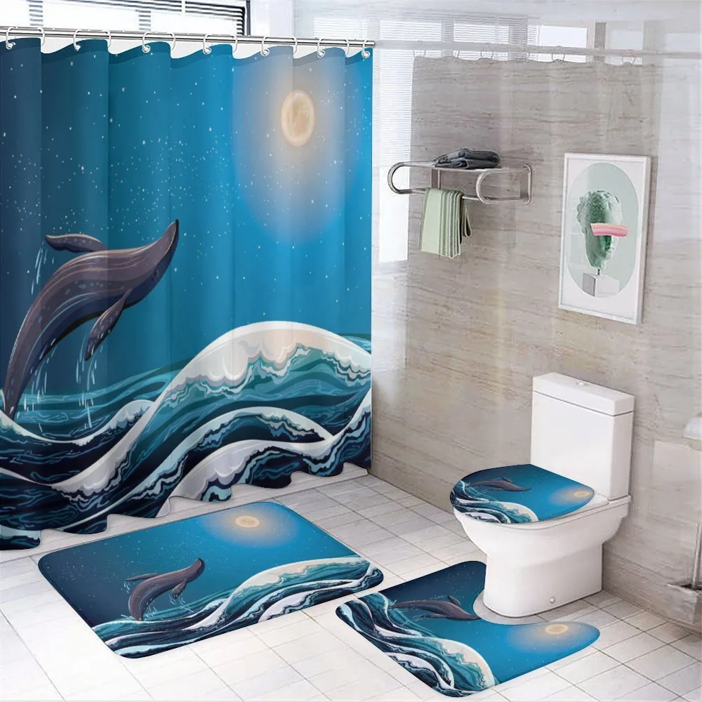 Cartoon Big Fish at Night — 4-Piece Bathroom Set preview