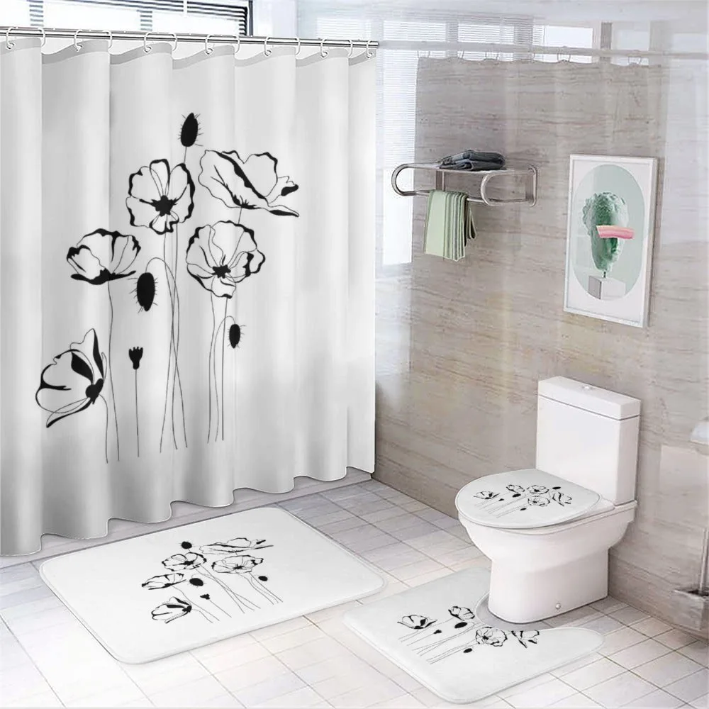Monochrome Herbs Buds — 4-Piece Bathroom Set preview