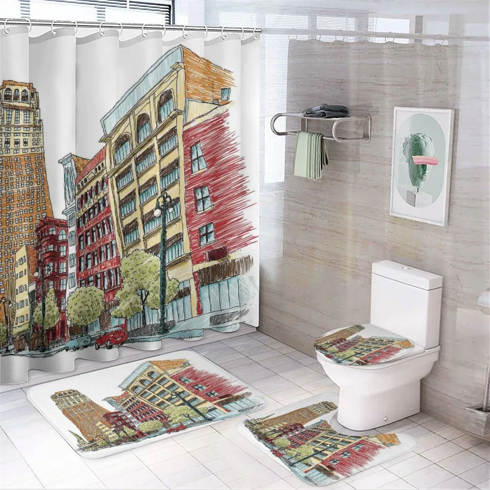 Cityscape Grunge Art — 4-Piece Bathroom Set preview