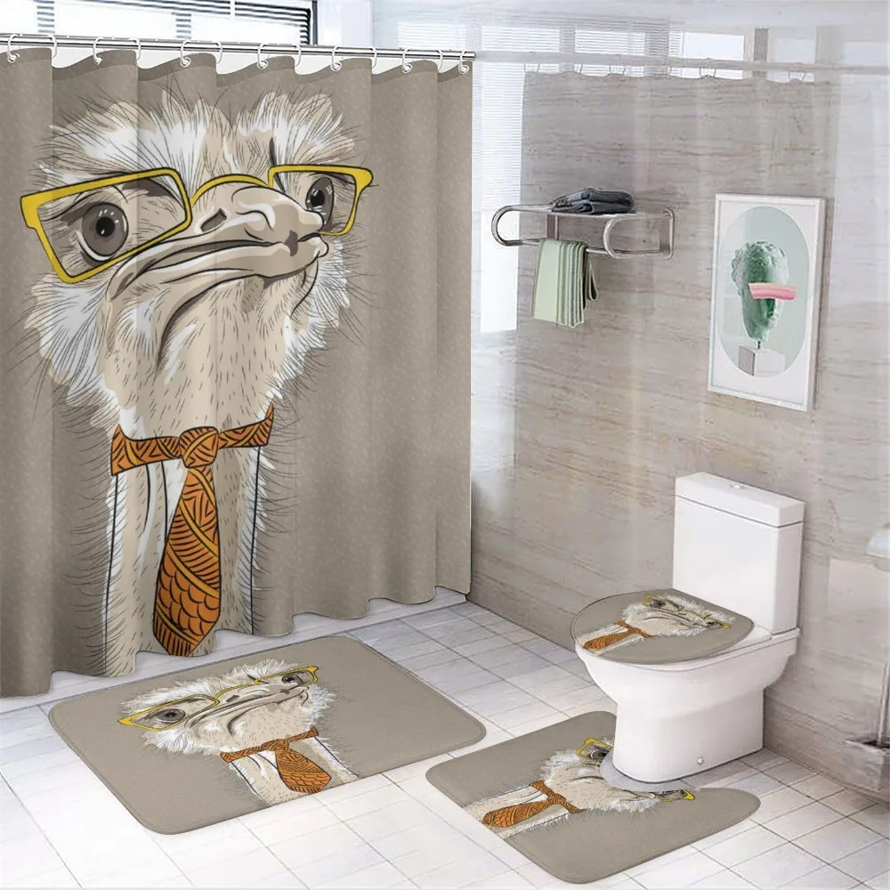 Funny Hipster Ostrich — 4-Piece Bathroom Set preview