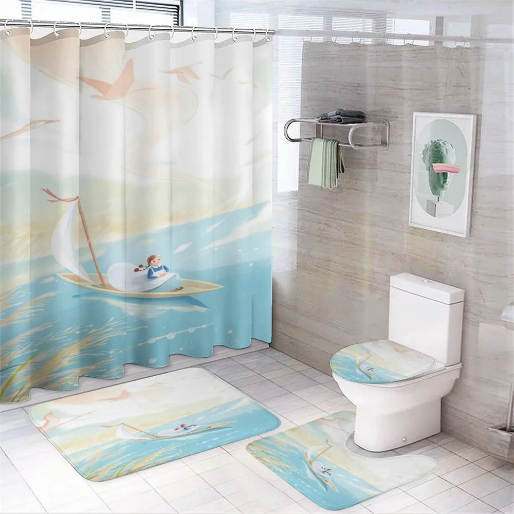 Girl in Boat on Lake Birds — 4-Piece Bathroom Set preview