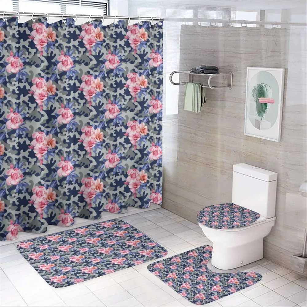 Pink Roses Retro Camo — 4-Piece Bathroom Set preview