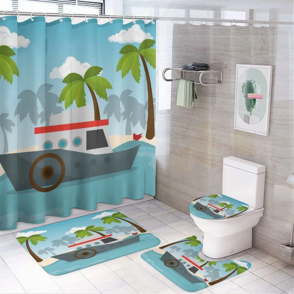 Cartoon Boat Palms — 4-Piece Bathroom Set preview