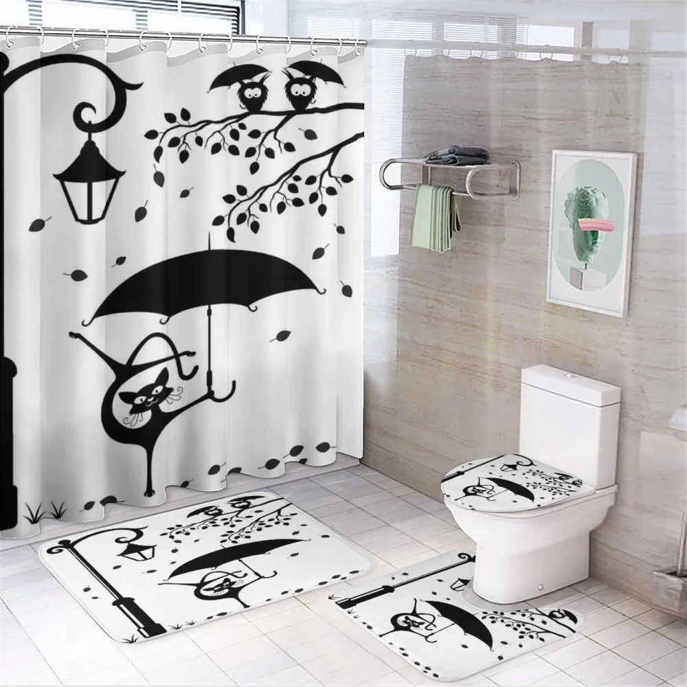 Funny Kitty with Umbrella — 4-Piece Bathroom Set preview