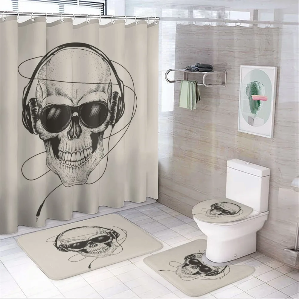 Retro Skull with Headphones — 4-Piece Bathroom Set preview