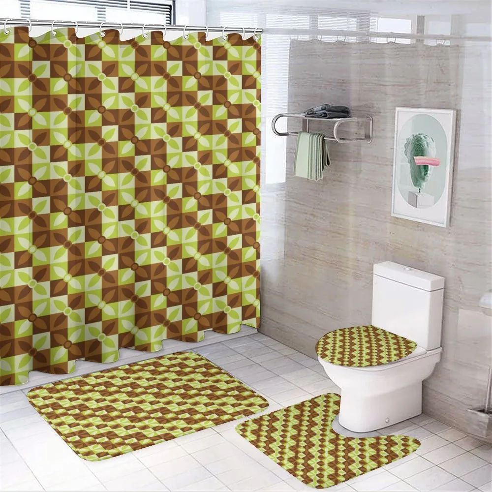 Bicolor Geometric Blossoms — 4-Piece Bathroom Set preview