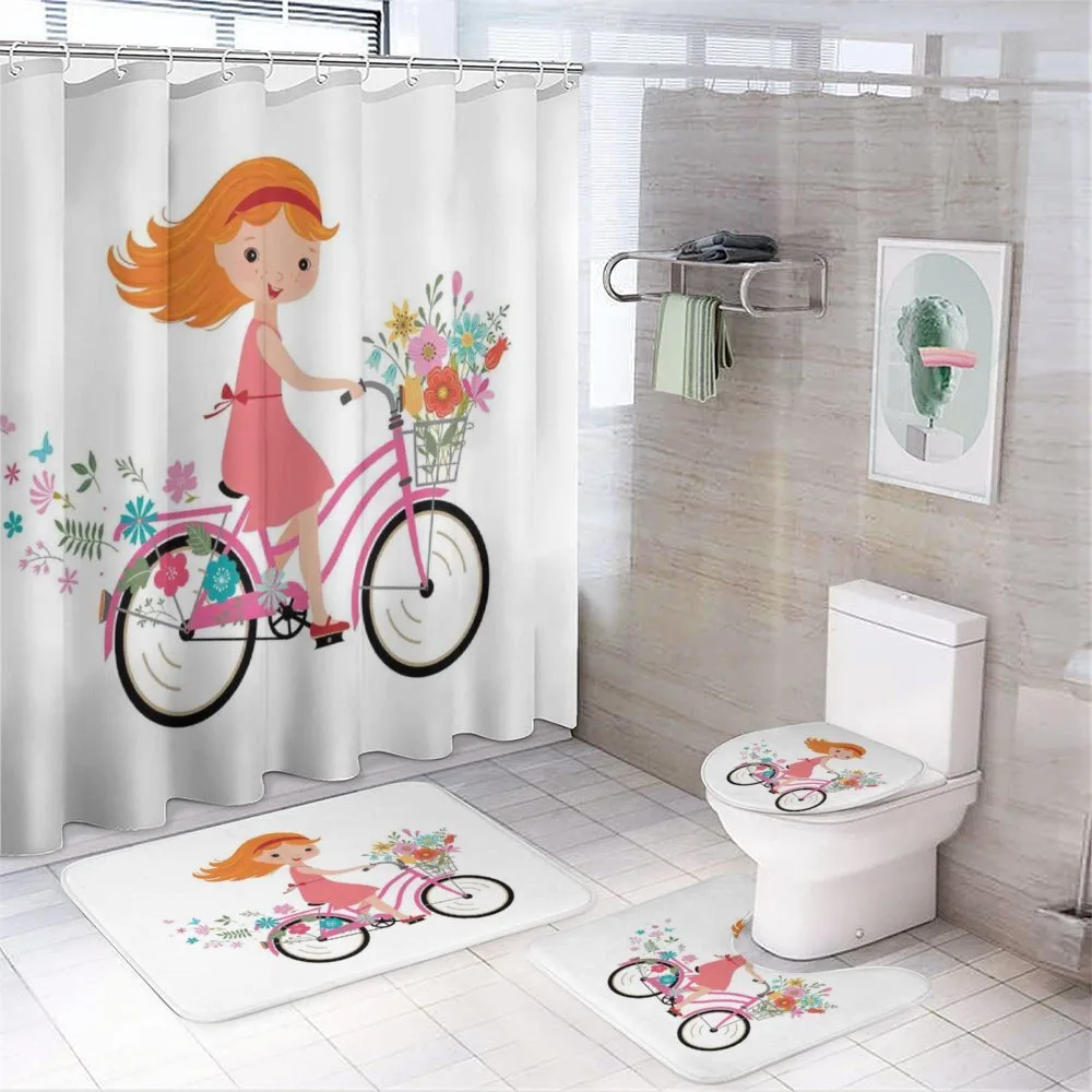 Happy Girl on Bike Flowers — 4-Piece Bathroom Set preview