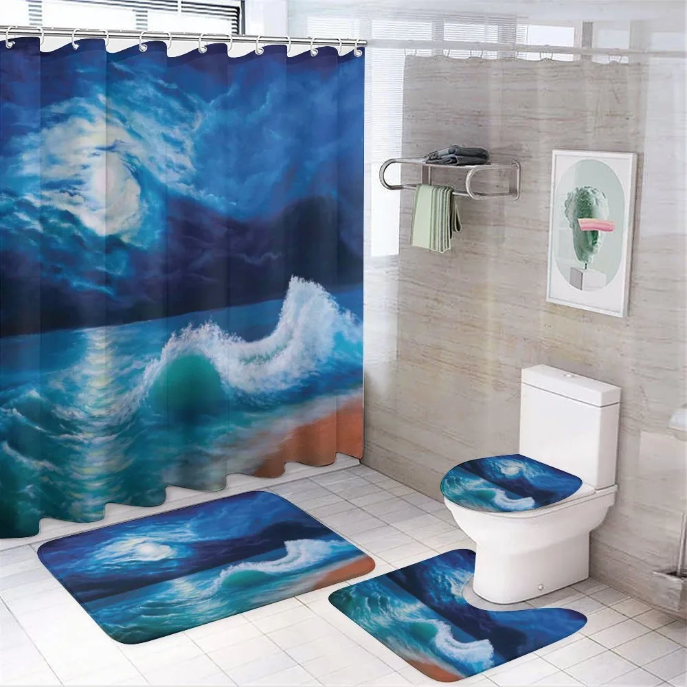 Moonlight over Wavy Sea — 4-Piece Bathroom Set preview