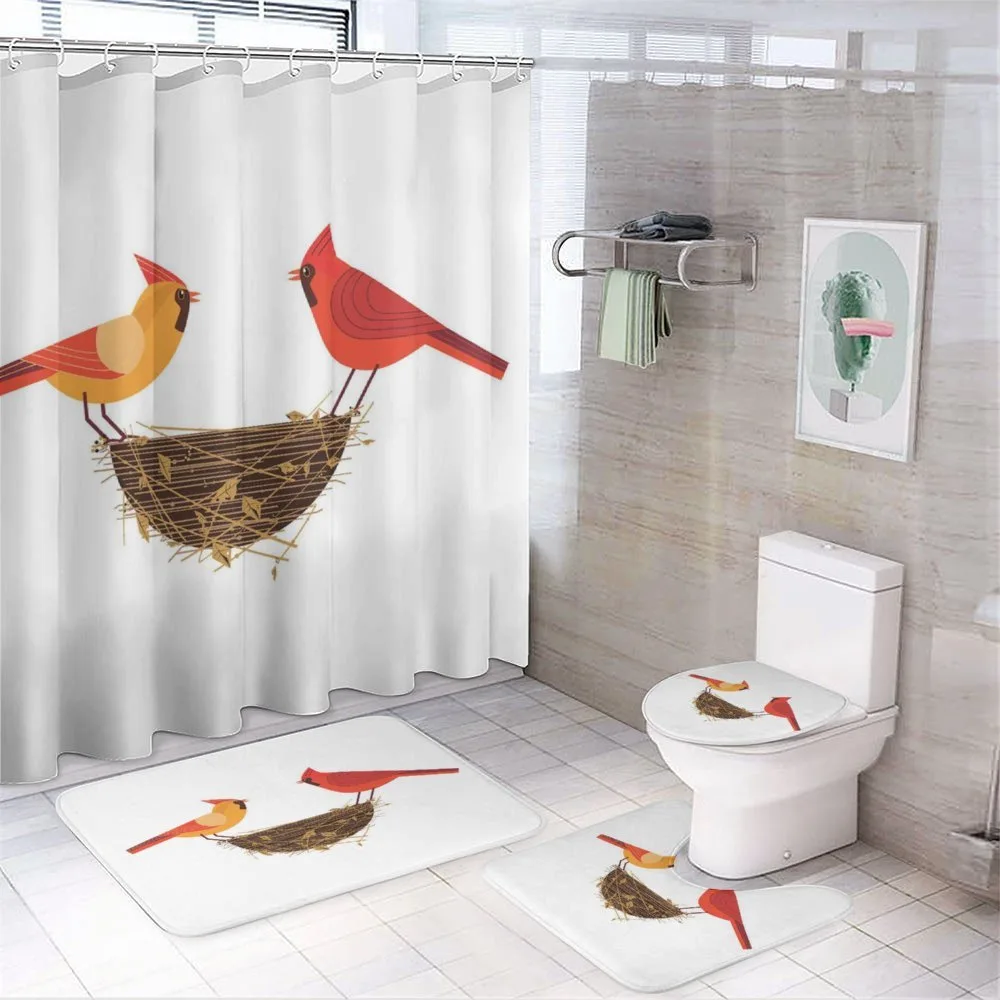 Red Cardinals Couple Nest 4-Piece Bathroom Set product video