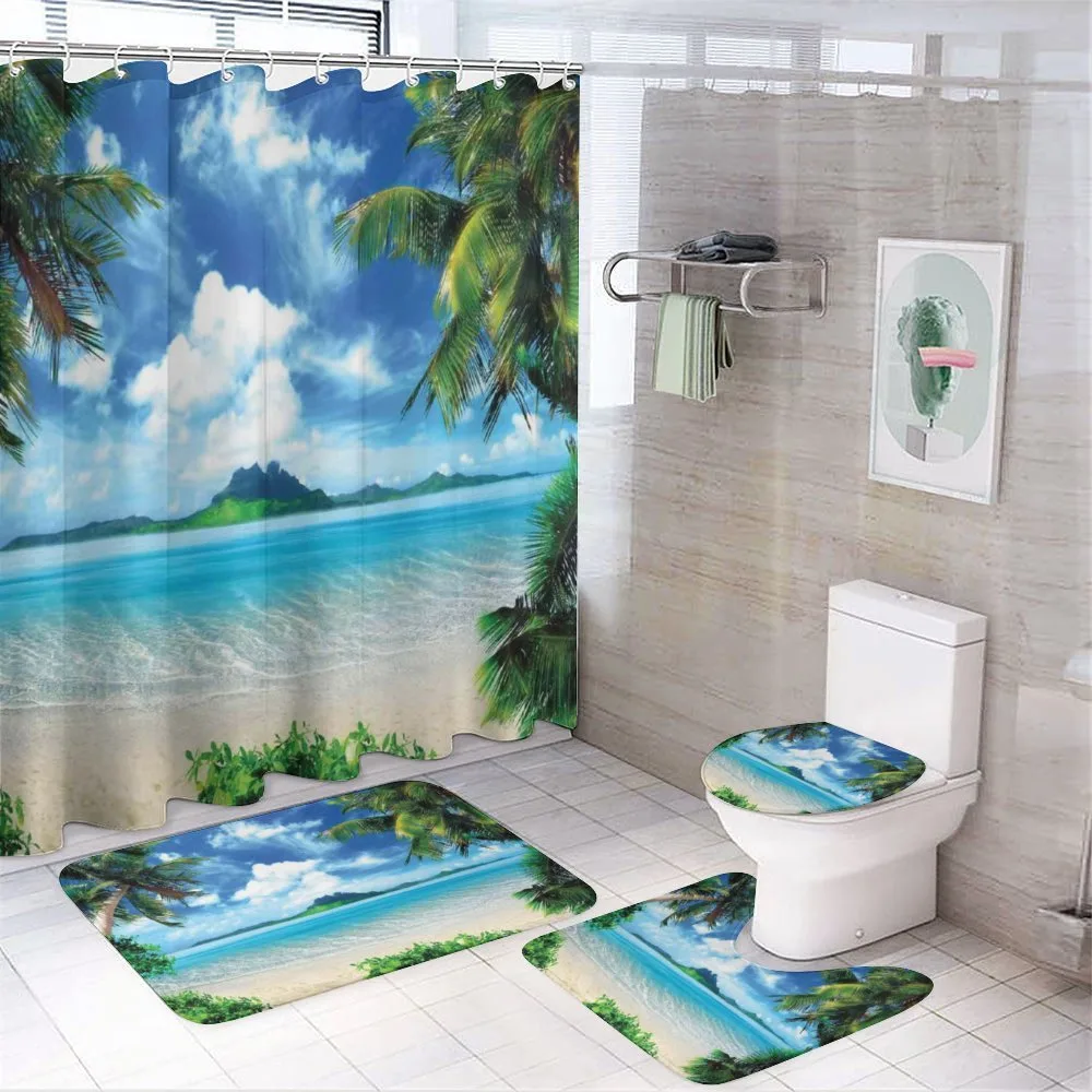 Exotic Seascape Palm Tree — 4-Piece Bathroom Set preview