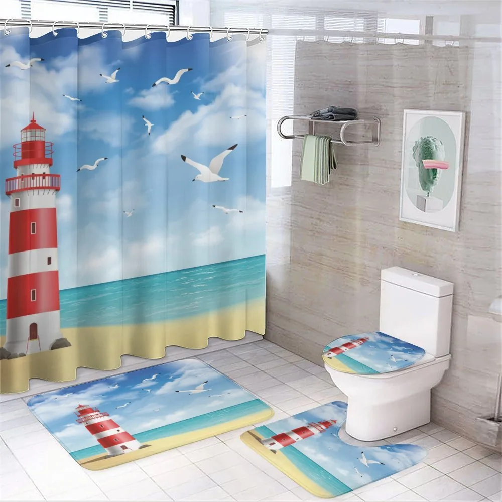 Lighthouse Seagulls Ocean — 4-Piece Bathroom Set preview