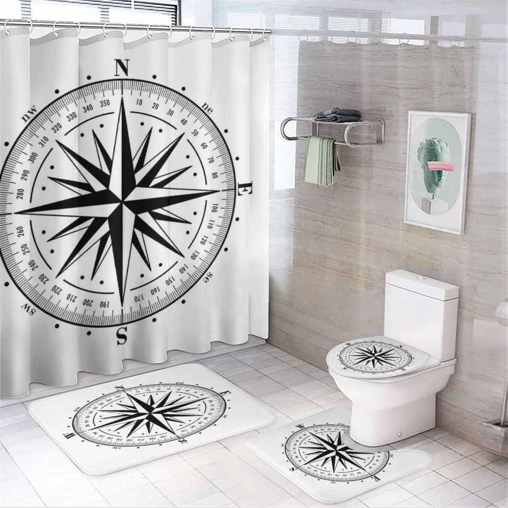 Simple Monochrome Windrose — 4-Piece Bathroom Set preview