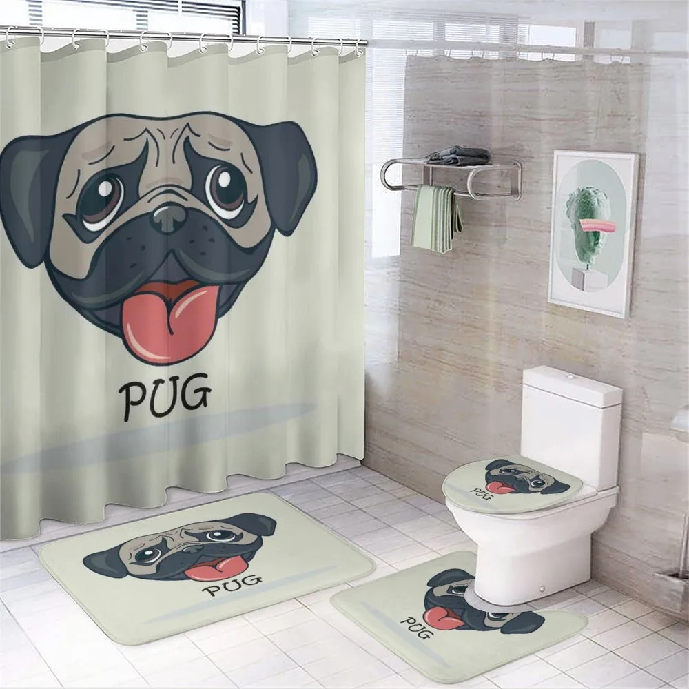 Cartoon Pug Caricature — 4-Piece Bathroom Set preview