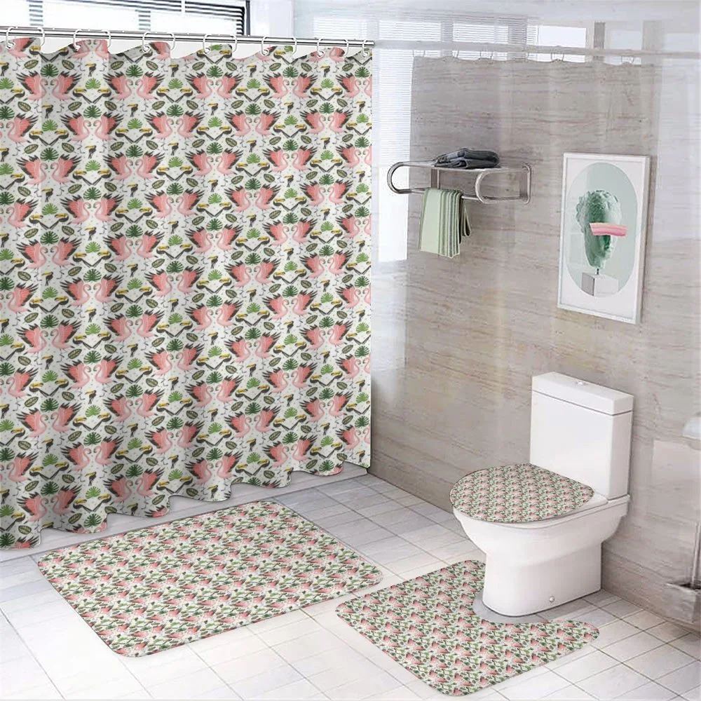 Exotic Flamingo and Leaves — 4-Piece Bathroom Set preview