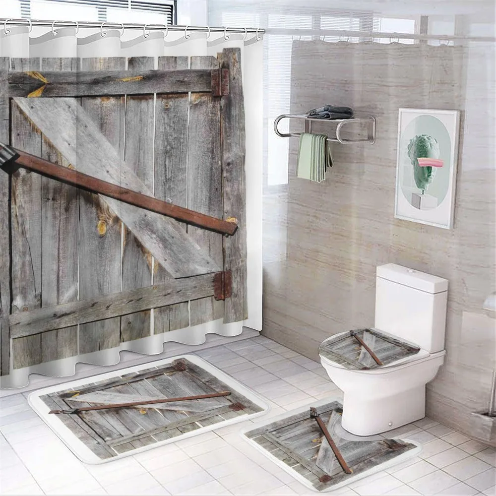 Aged Wooden Barn Door — 4-Piece Bathroom Set preview