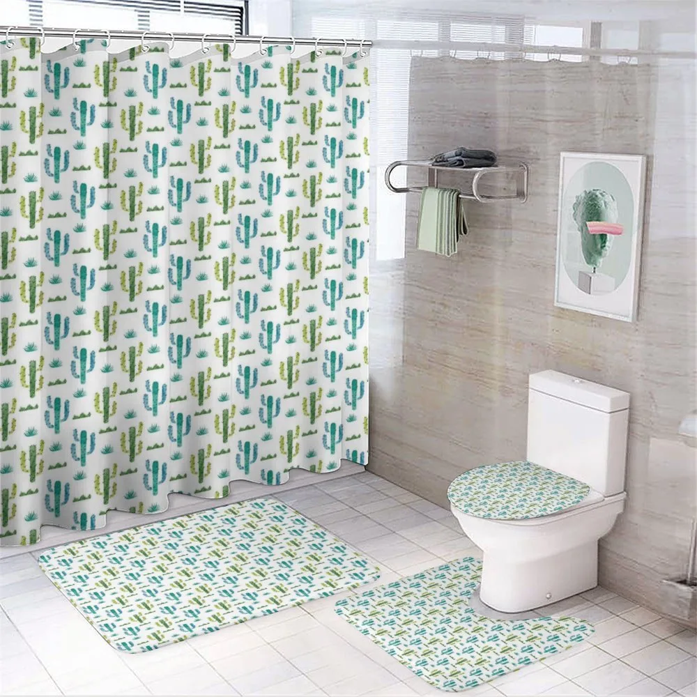 Watercolor Cacti and Herbs — 4-Piece Bathroom Set preview