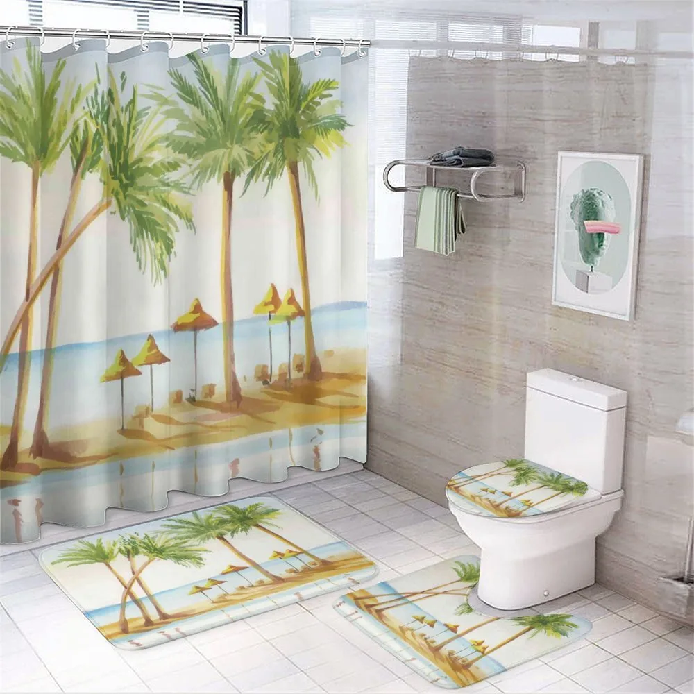 Sandy Beach and Palm Trees — 4-Piece Bathroom Set preview