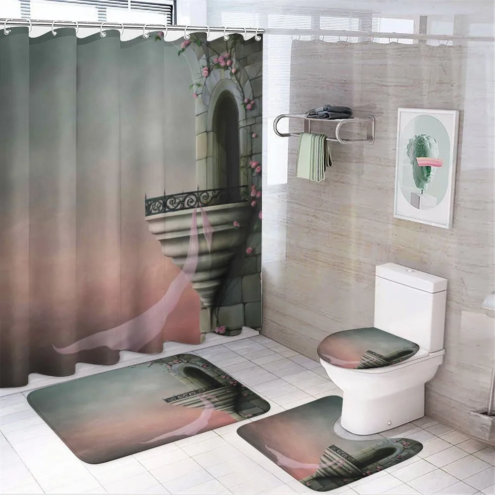 Old Medieval Tower Rose — 4-Piece Bathroom Set preview