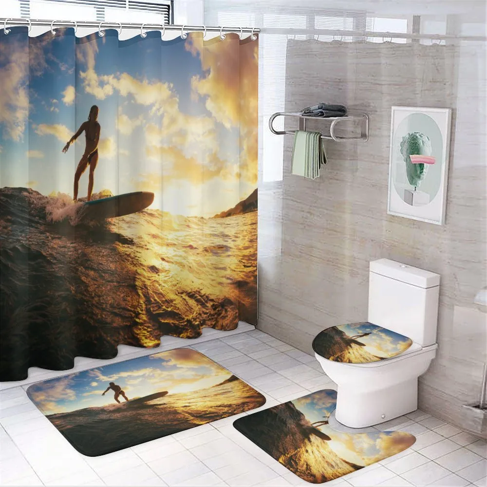 Sunset Surf Woman — 4-Piece Bathroom Set preview