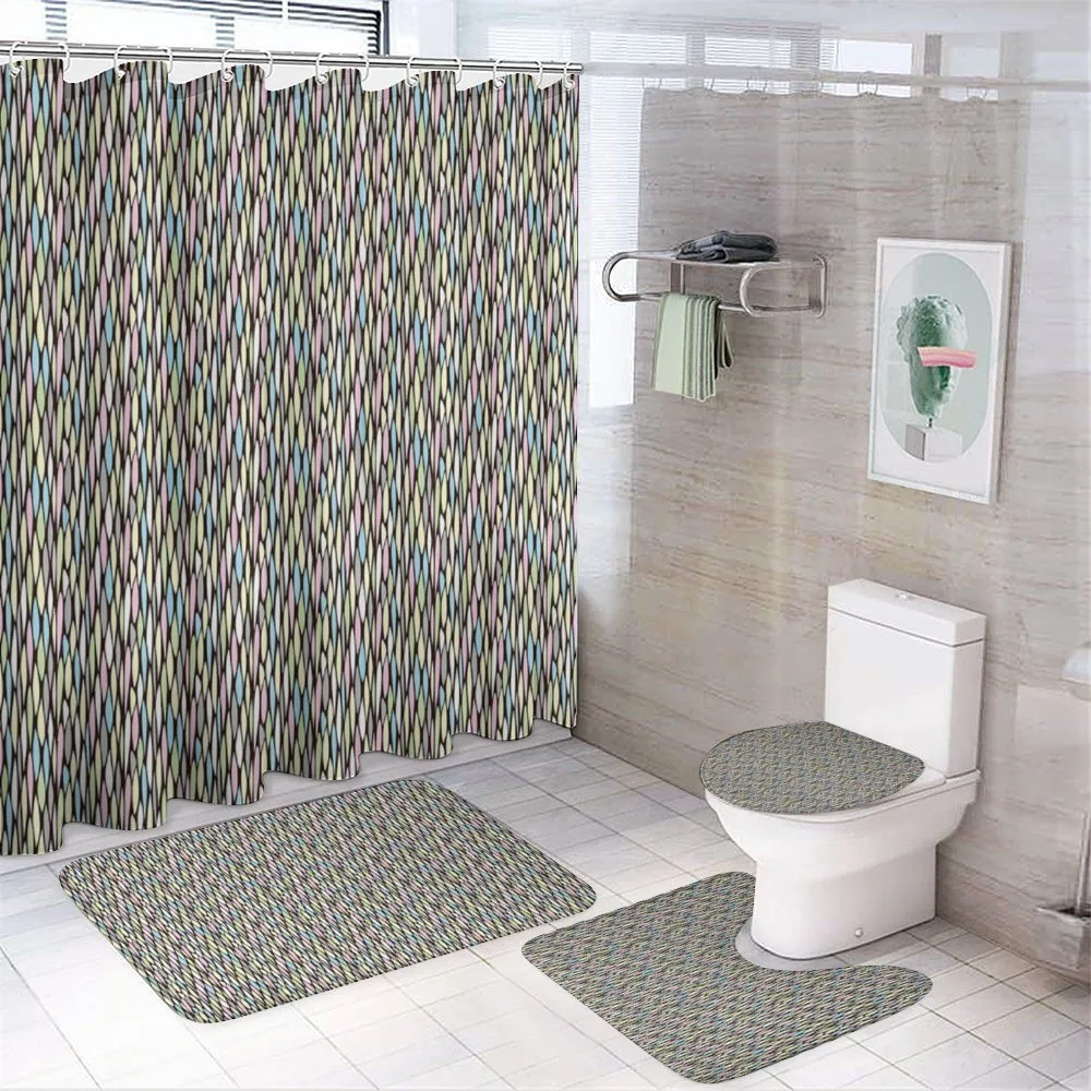 Creative Pastel Grid Art — 4-Piece Bathroom Set preview