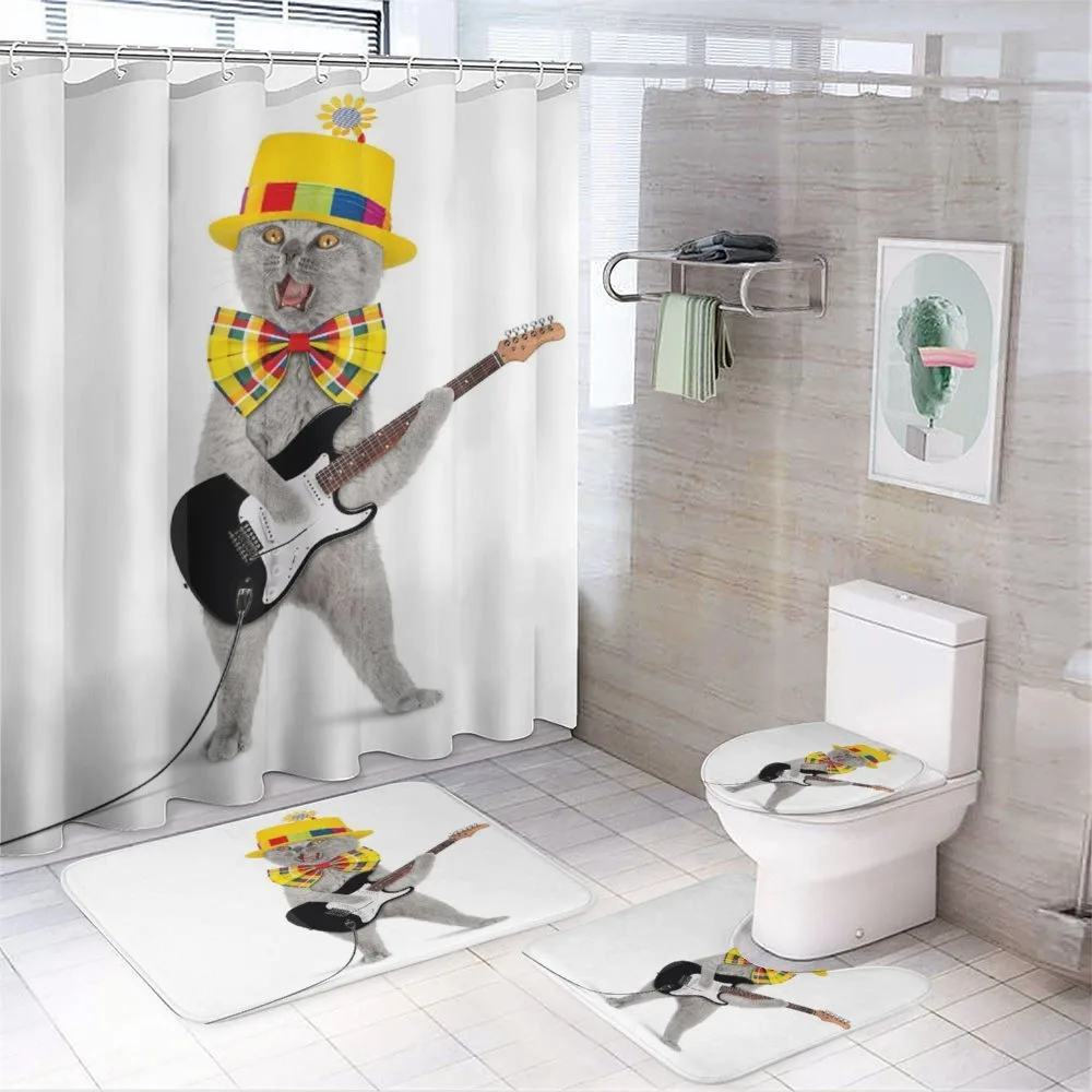 Hipster Musician Kitty Fun — 4-Piece Bathroom Set preview