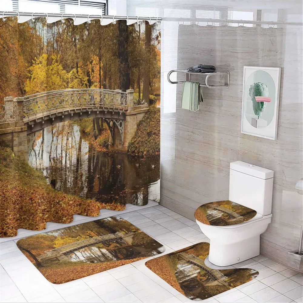 Old Bridge in Fall Forest — 4-Piece Bathroom Set preview