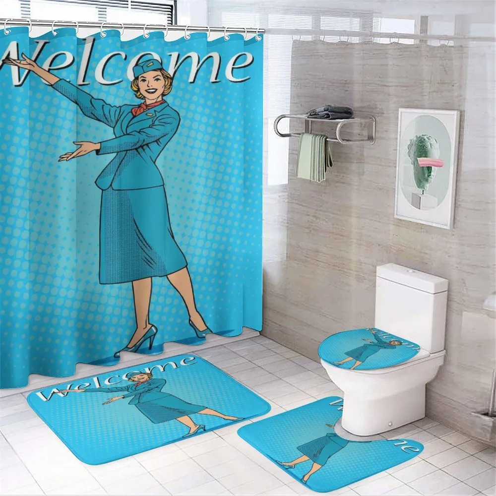 Pop Art Retro Stewardess 4-Piece Bathroom Set product video