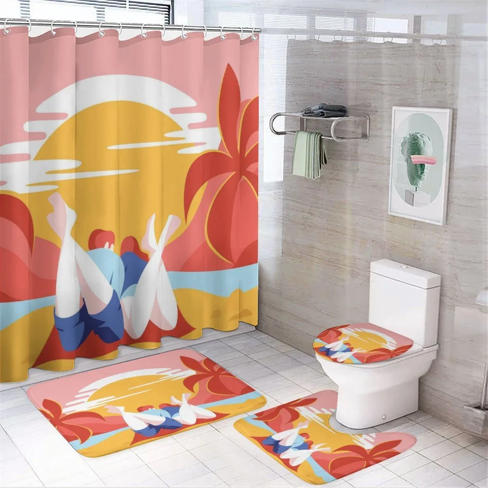 Summer Cartoon Young Couple — 4-Piece Bathroom Set preview