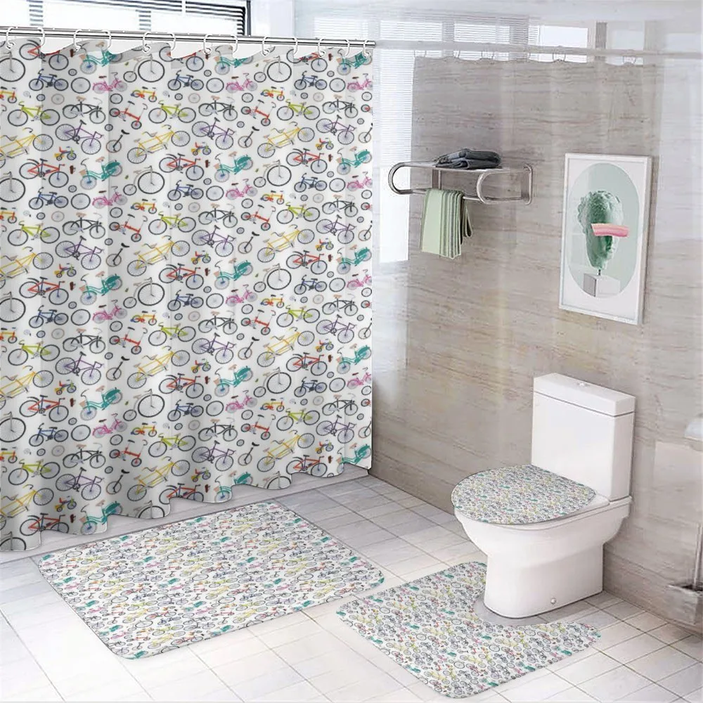 Retro Colorful Bikes — 4-Piece Bathroom Set preview