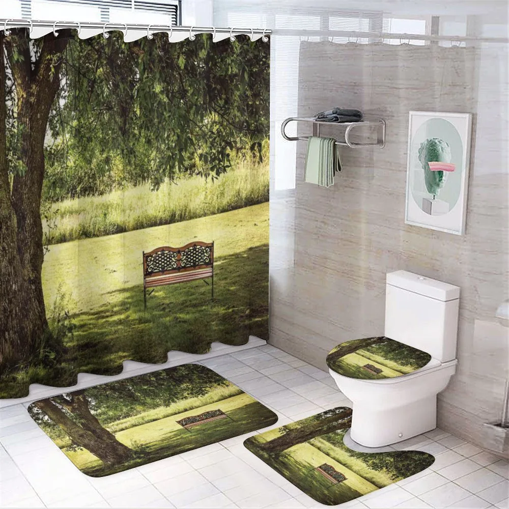 Wooden Bench at Park — 4-Piece Bathroom Set preview