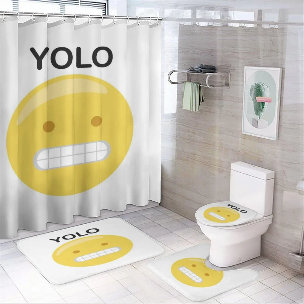 Funny Emoji Face Slogan 4-Piece Bathroom Set product video