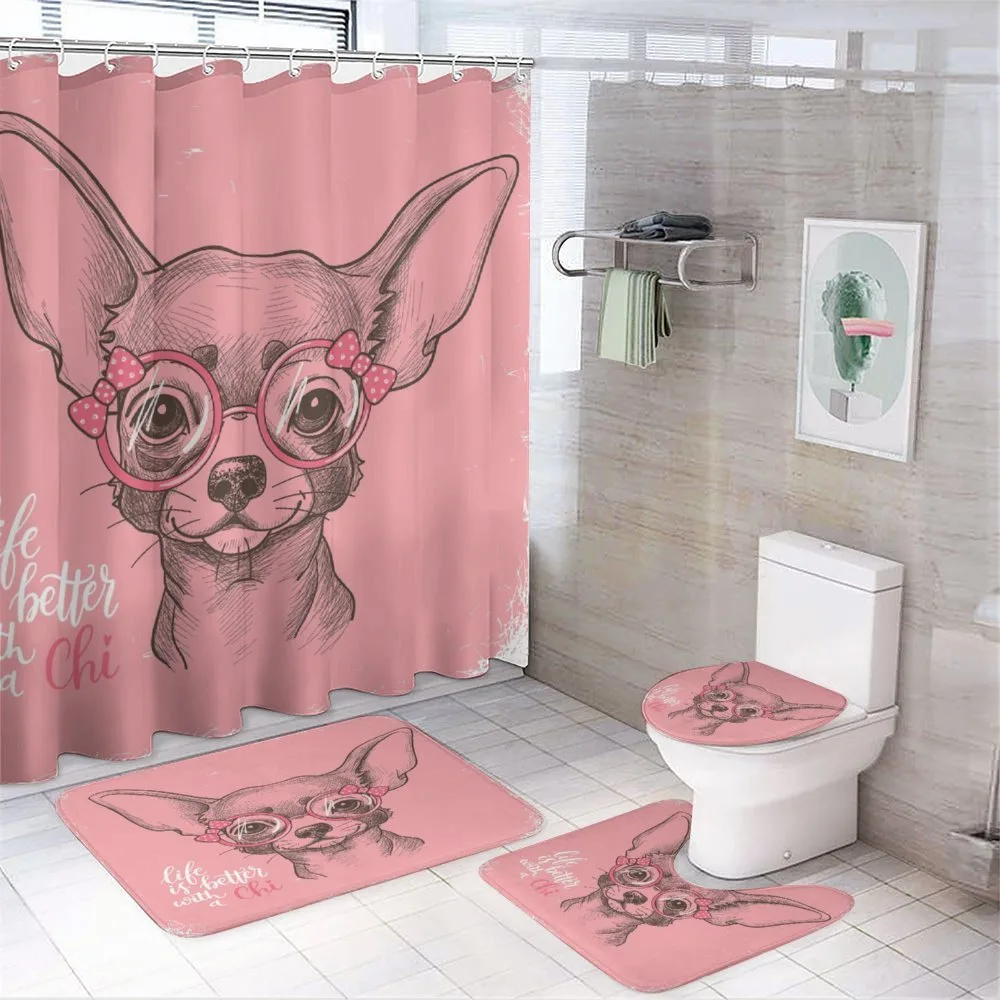 Girl Chihuahua Sketch Words — 4-Piece Bathroom Set preview