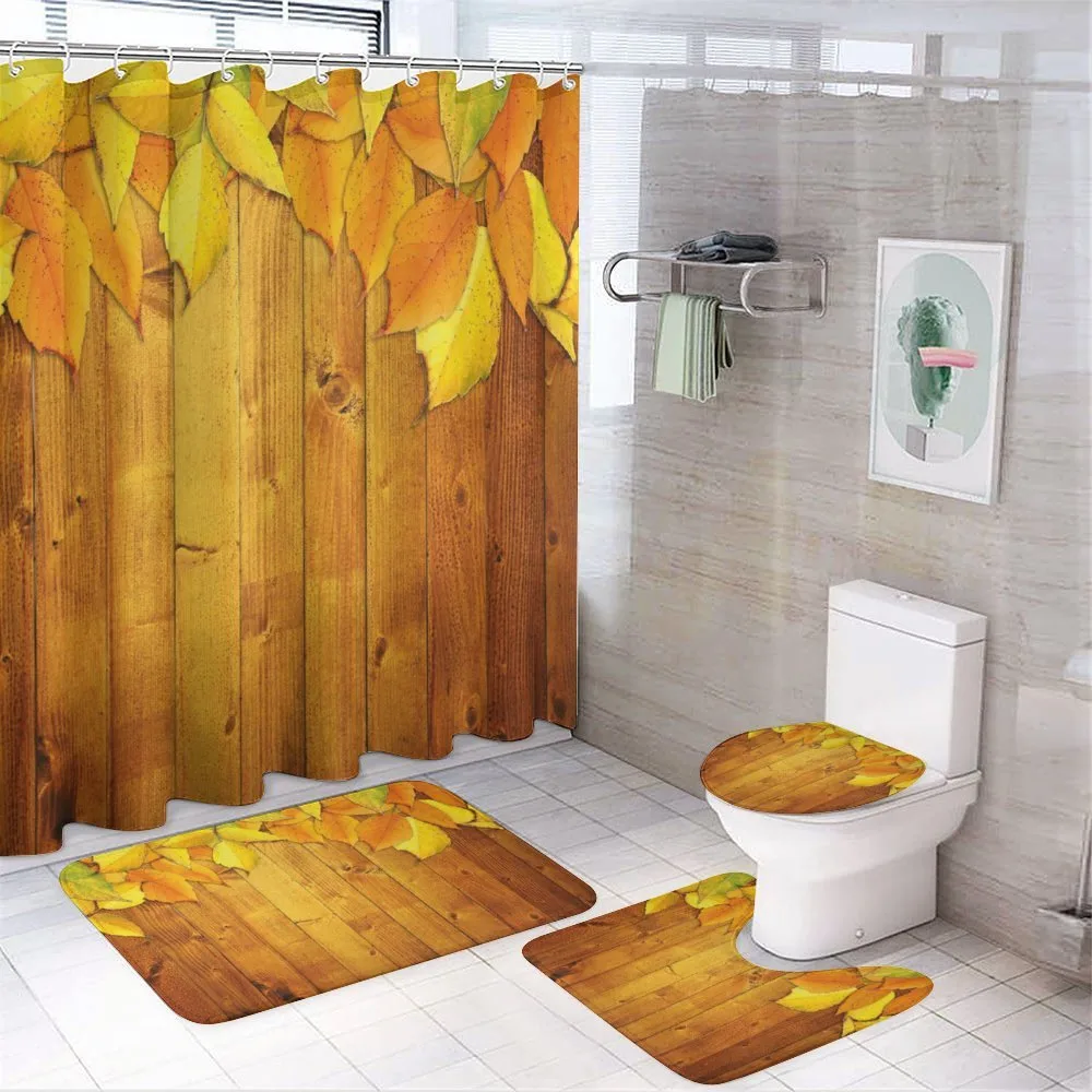 Leaves on Wooden Planks — 4-Piece Bathroom Set preview