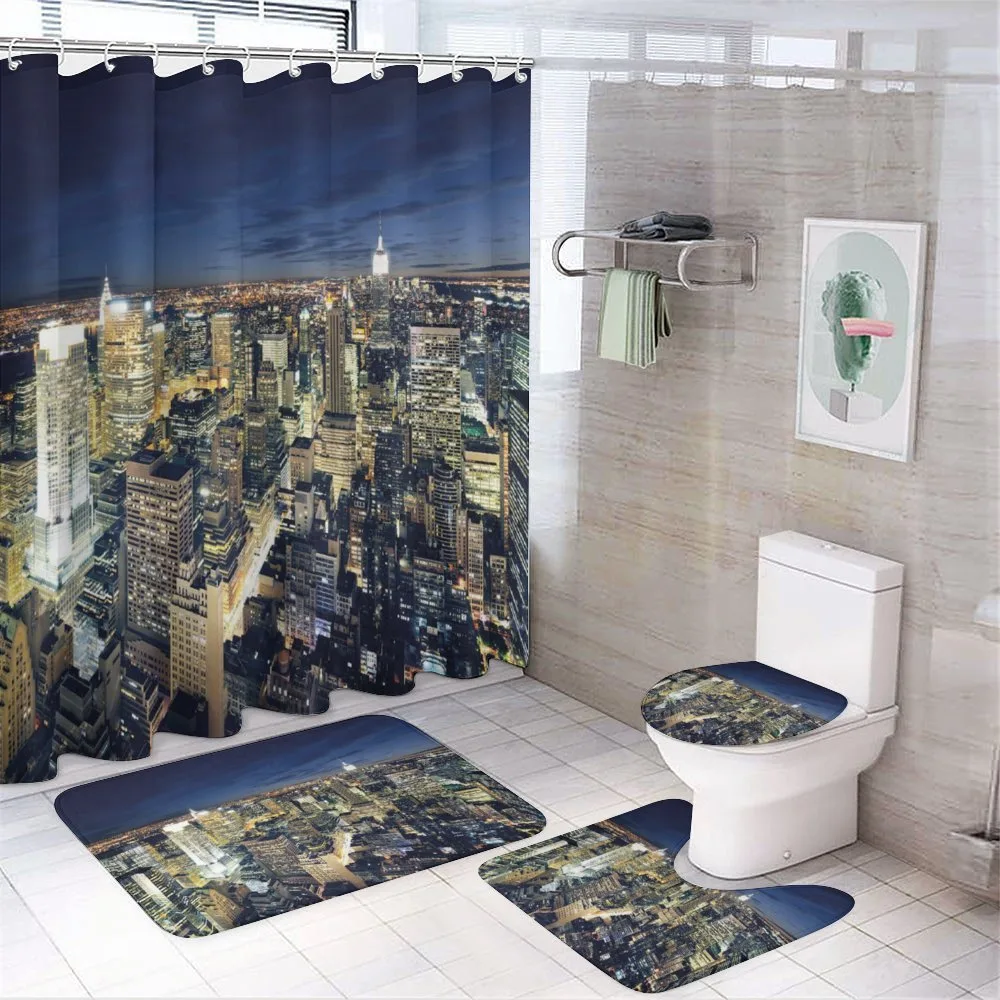 Modern Cityscape at Night — 4-Piece Bathroom Set preview
