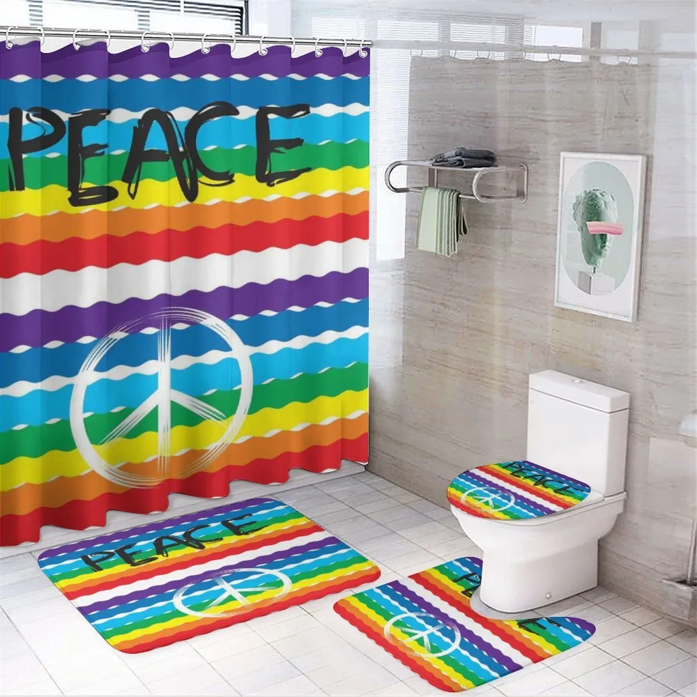 Stripes Peace Lettering 4-Piece Bathroom Set product video