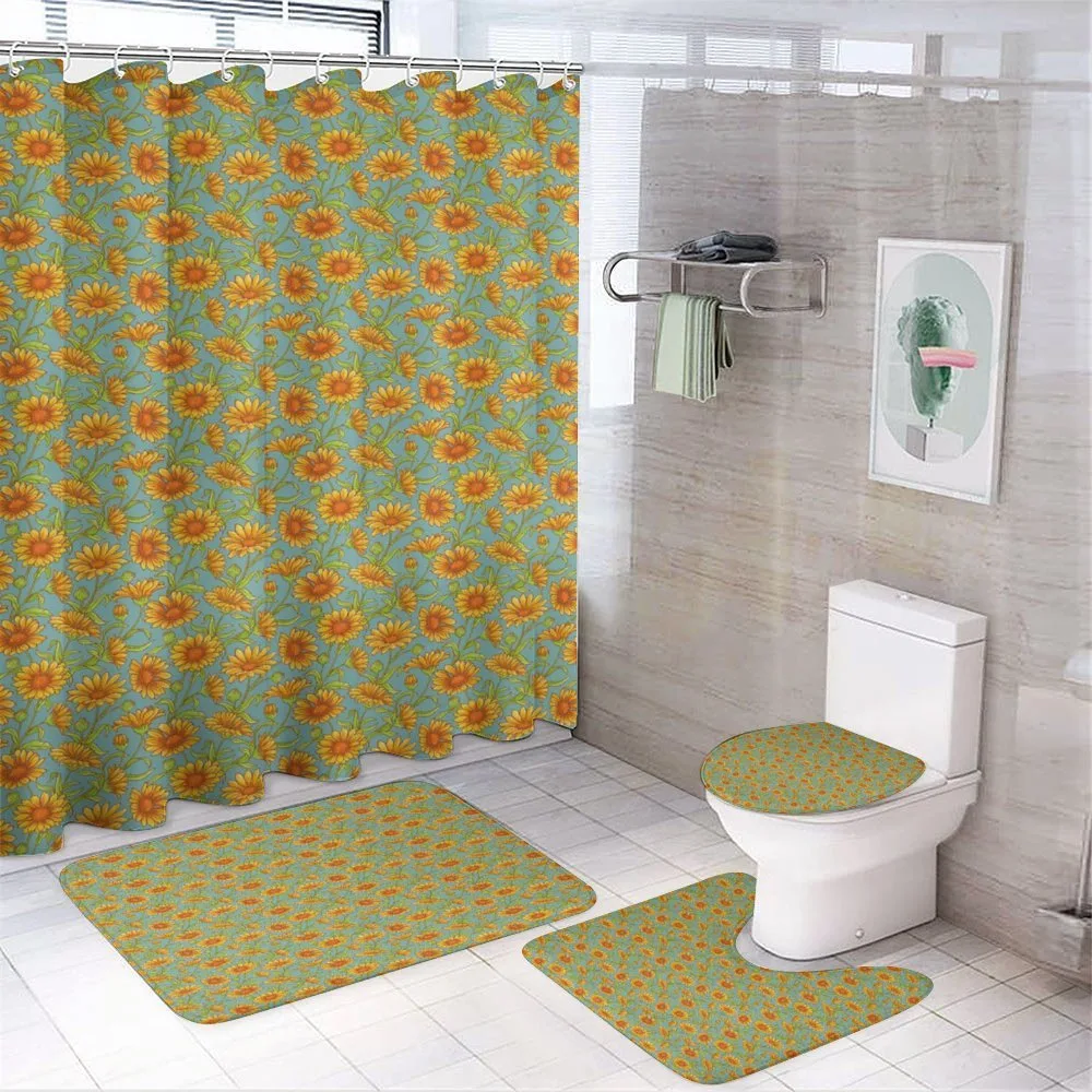 Calendula Flowers Cartoon — 4-Piece Bathroom Set preview