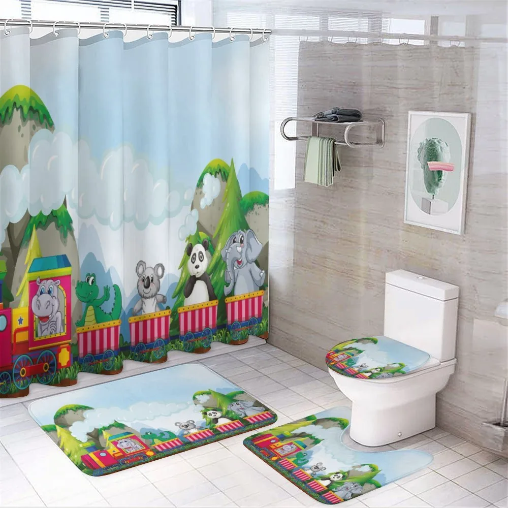 Cartoon Animals on Train — 4-Piece Bathroom Set preview