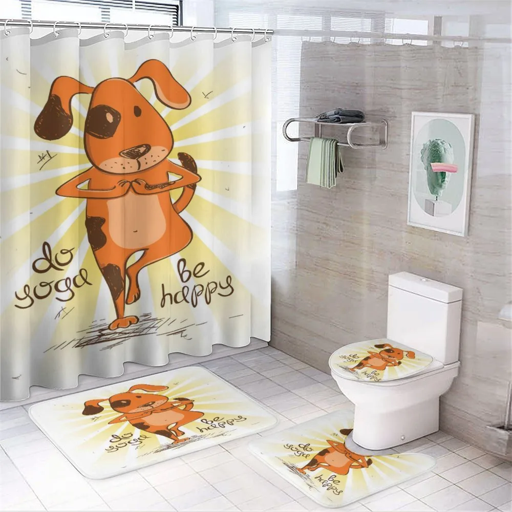 Cartoon Dog Happy Message — 4-Piece Bathroom Set preview
