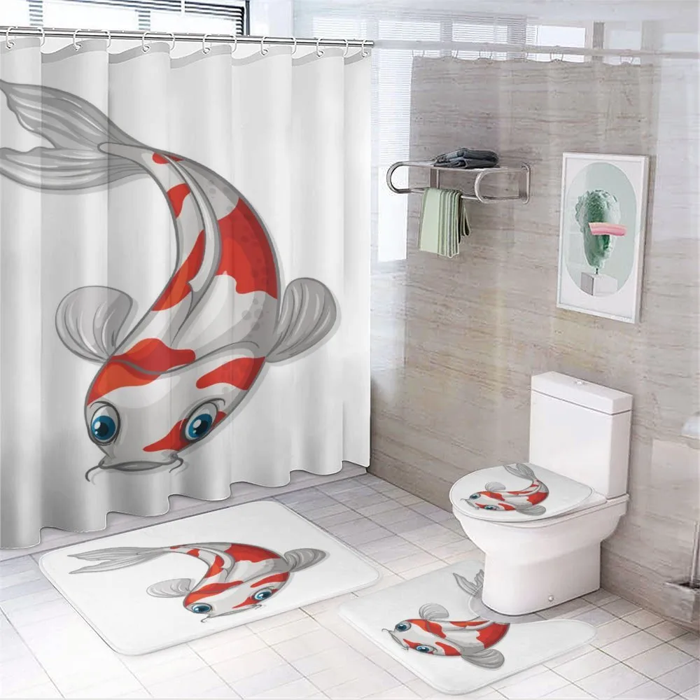 Grey and Red Koi Dipping — 4-Piece Bathroom Set preview