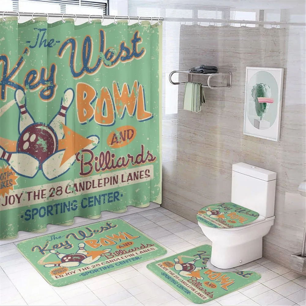 Vintage Bowling Poster — 4-Piece Bathroom Set preview