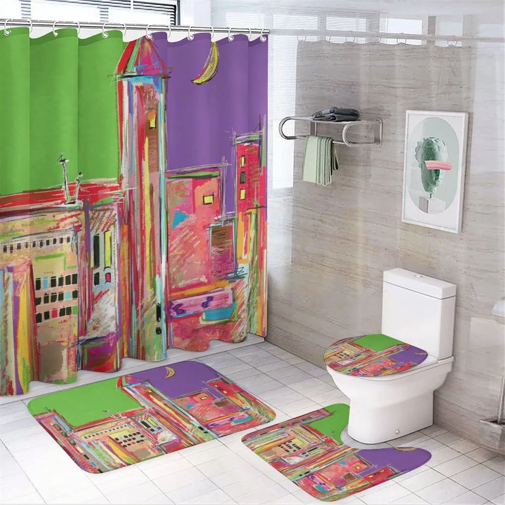 Pastel Sky Town 4-Piece Bathroom Set product video