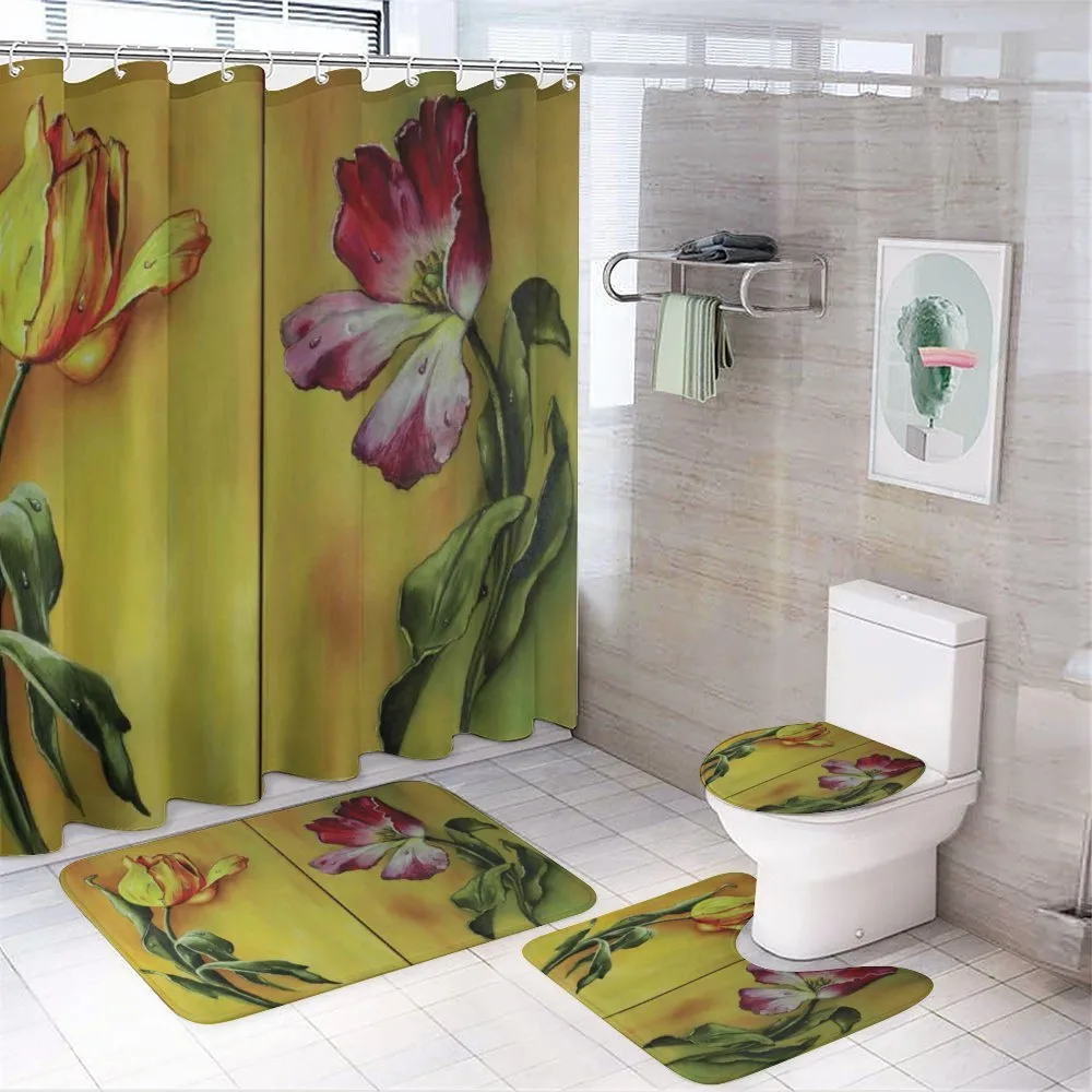Retro Flower Painting 4-Piece Bathroom Set product video
