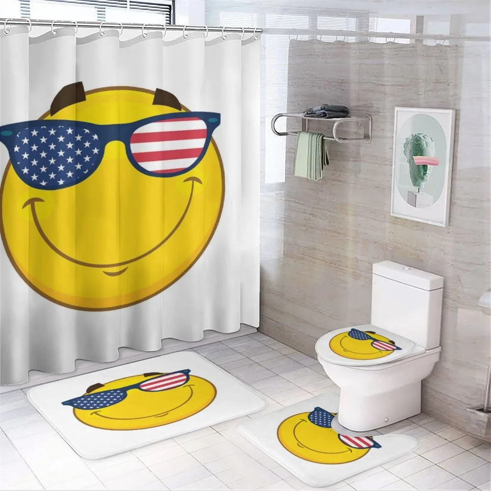 USA-Themed Emoji Sun Face — 4-Piece Bathroom Set preview