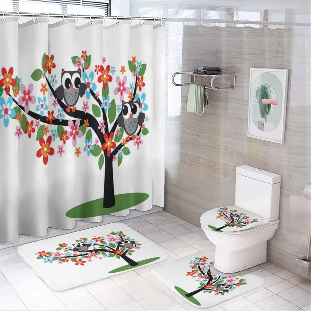 2 Flirty Owls on Tree — 4-Piece Bathroom Set preview