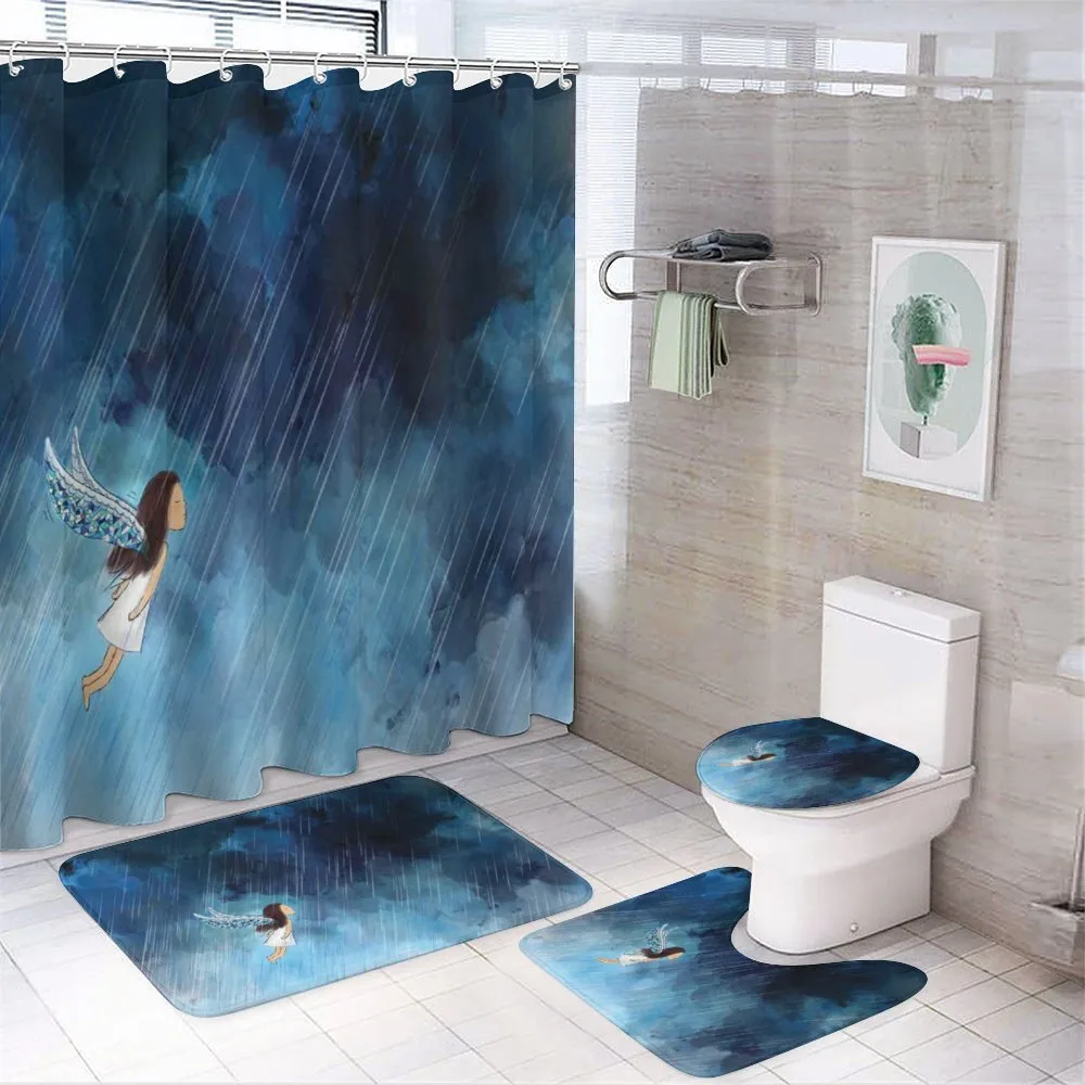 Flying Girl Rainy Sky — 4-Piece Bathroom Set preview