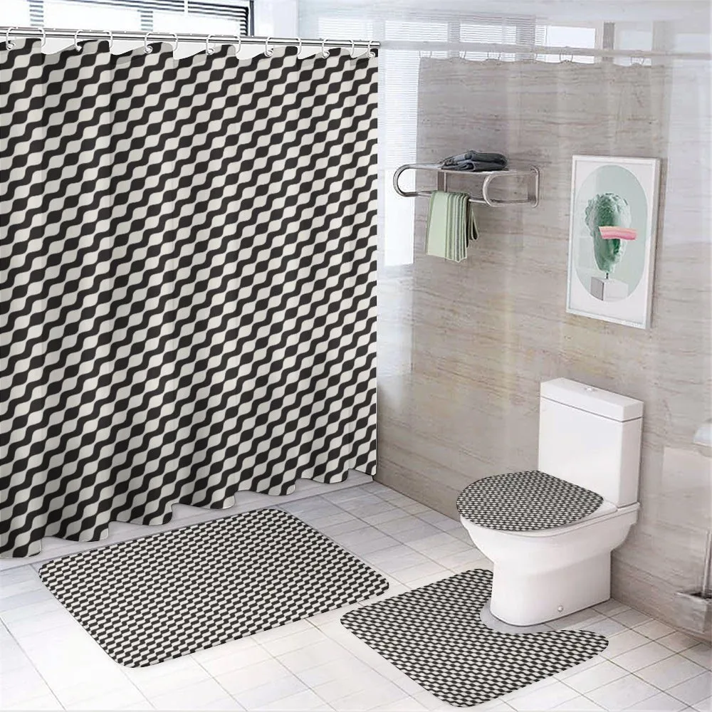 Monochromatic Wavy Stripes — 4-Piece Bathroom Set preview