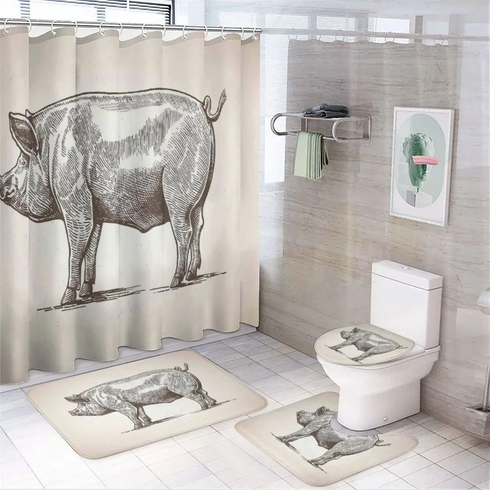 Vintage Hand-Drawn Image — 4-Piece Bathroom Set preview