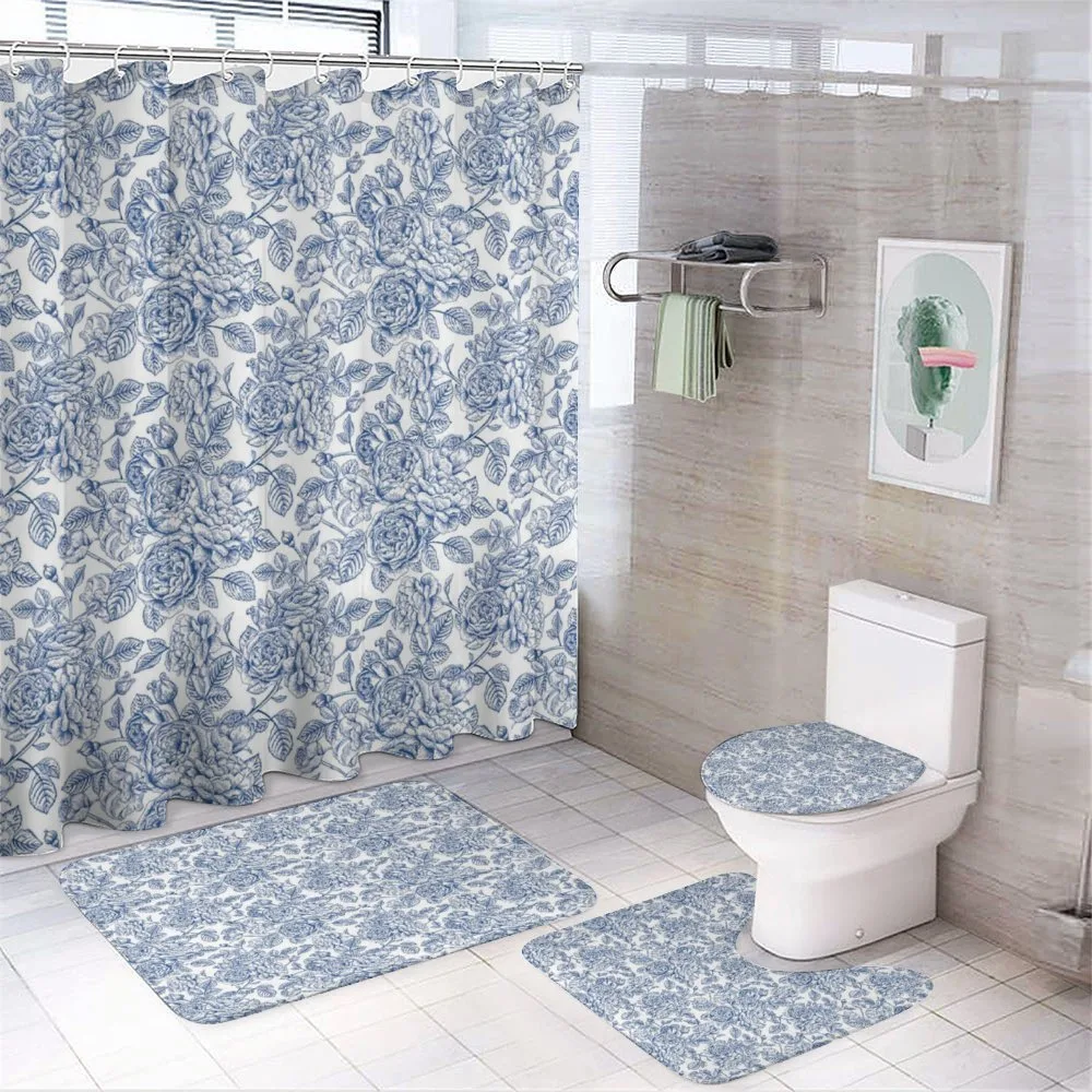 Vintage Monochromatic Flower — 4-Piece Bathroom Set preview