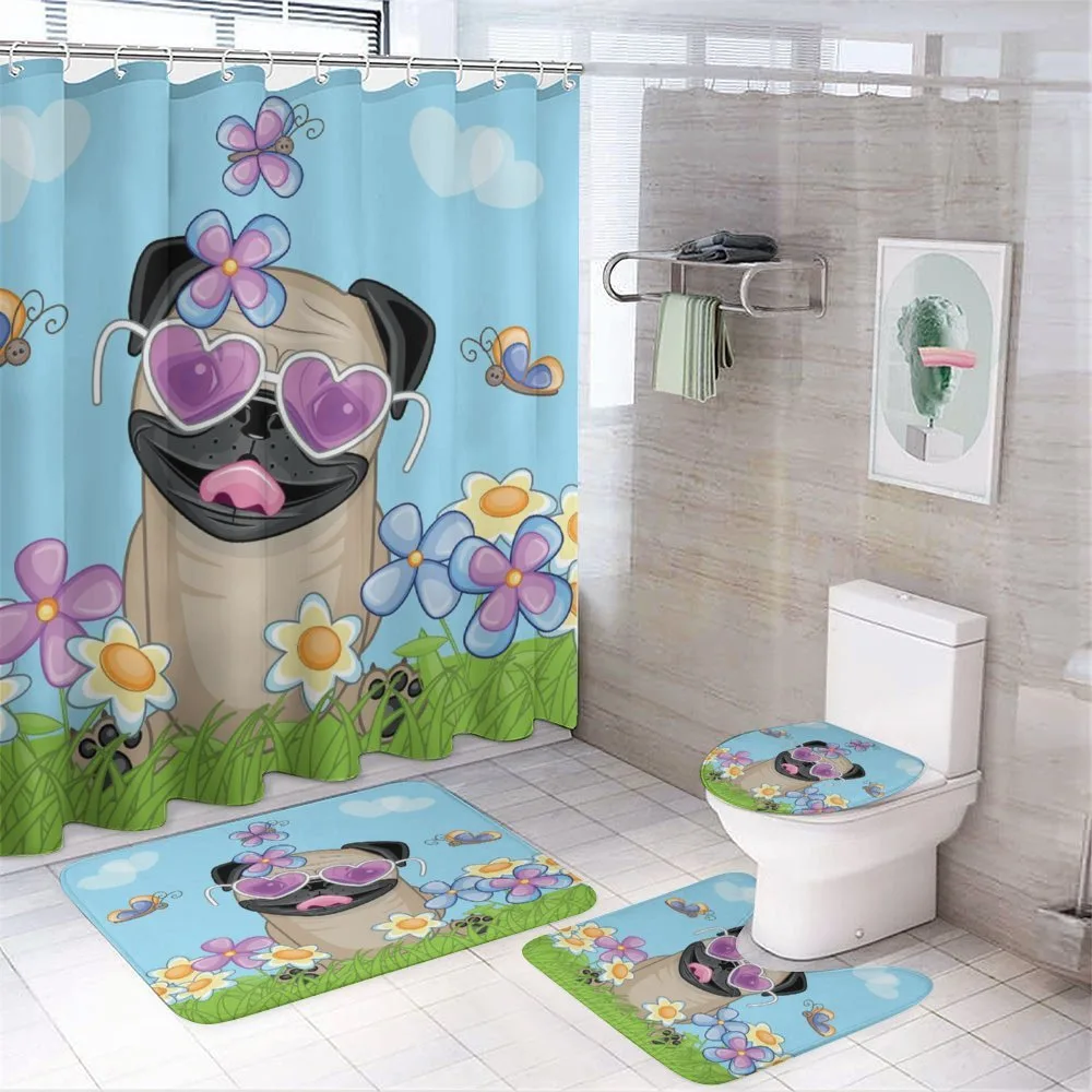 Puppy on the Field Flowers — 4-Piece Bathroom Set preview